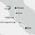 Schematische Landkarte von Italien: Routenverlauf der von den Studenten entwickelten Kombinationsreise.