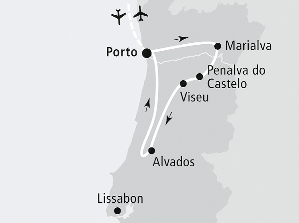 Route der OLIMAR Rundreise "Einmalige Erlebnisse im unbekannten Mittelportugal"