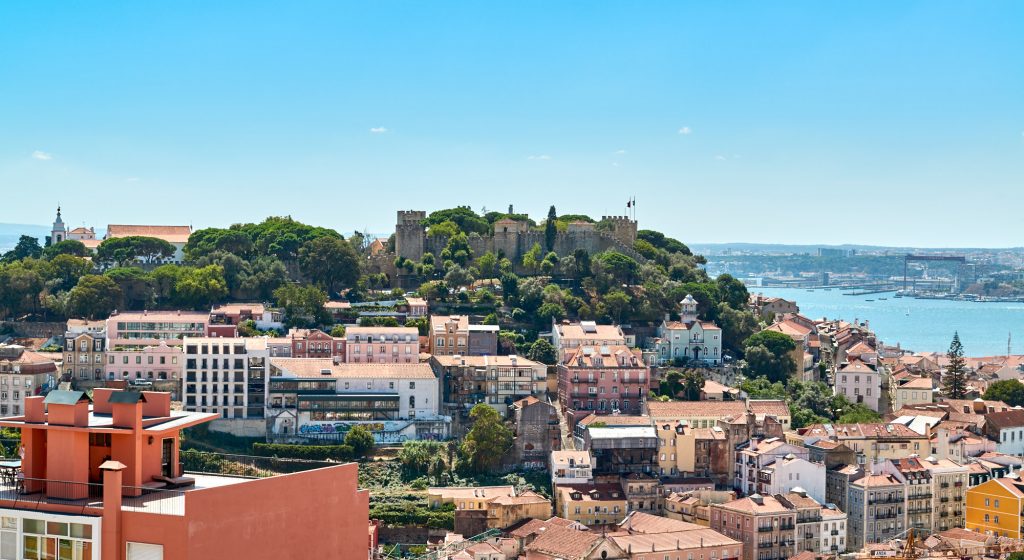 Panorama Stadt Burg Tejo Lissabon