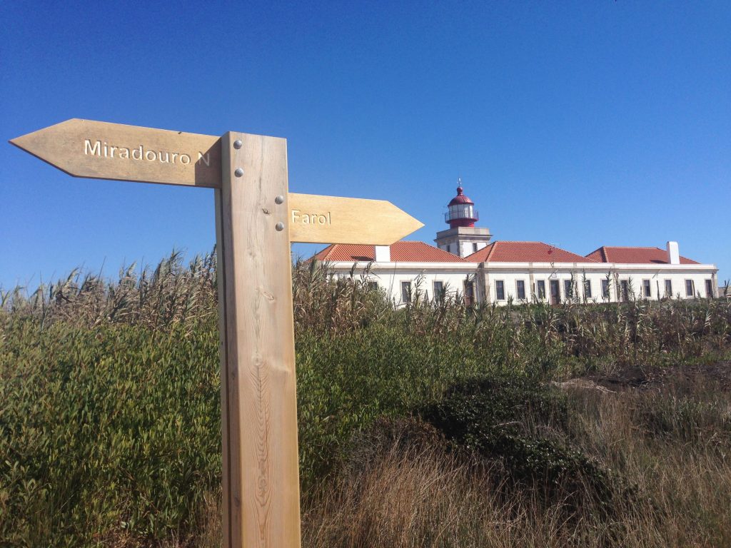 Wegweiser Leuchtturm Cabo Sardao Rota Vicentina