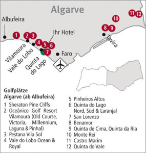 Karte der Golfplätze Quinta do Lago, Algarve