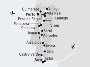 Karte Verlauf Rundreise Portugals Route 66