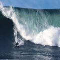 Surfer und Big Wave in Nazaré