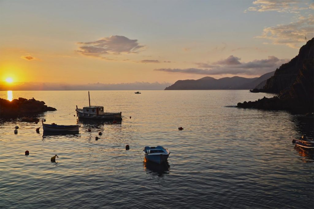 Italien Cinque Terre; Riomaggiore Sonnenuntergang