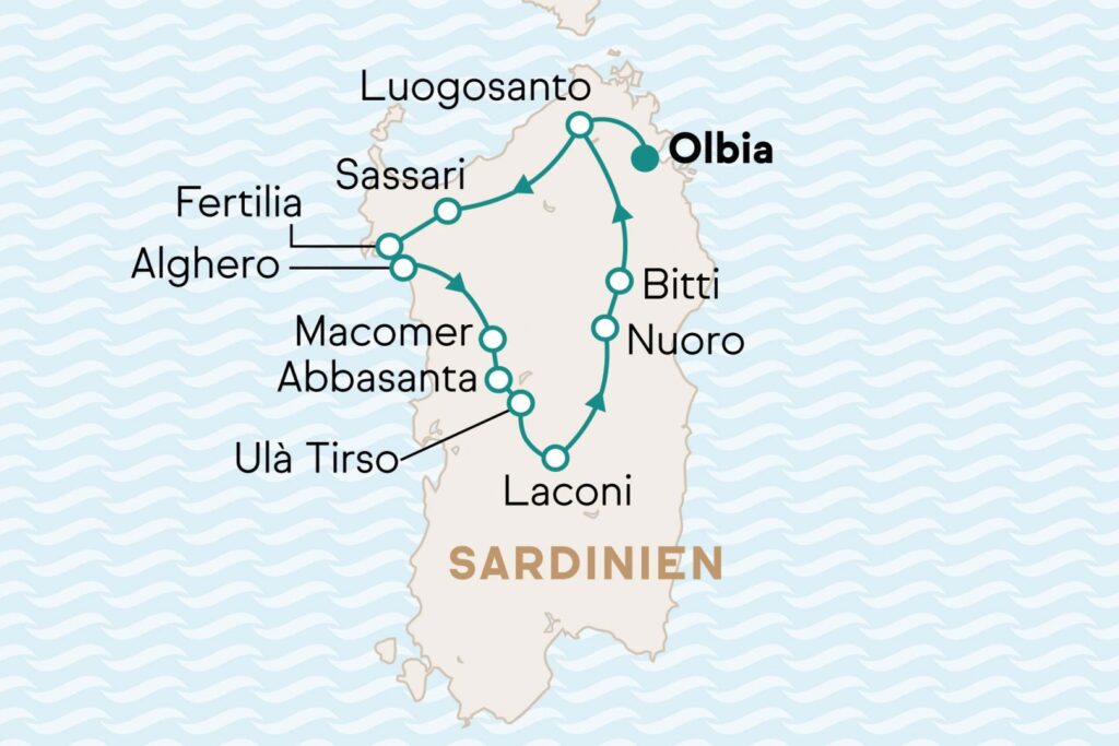 Karte Rundreise Sardinien