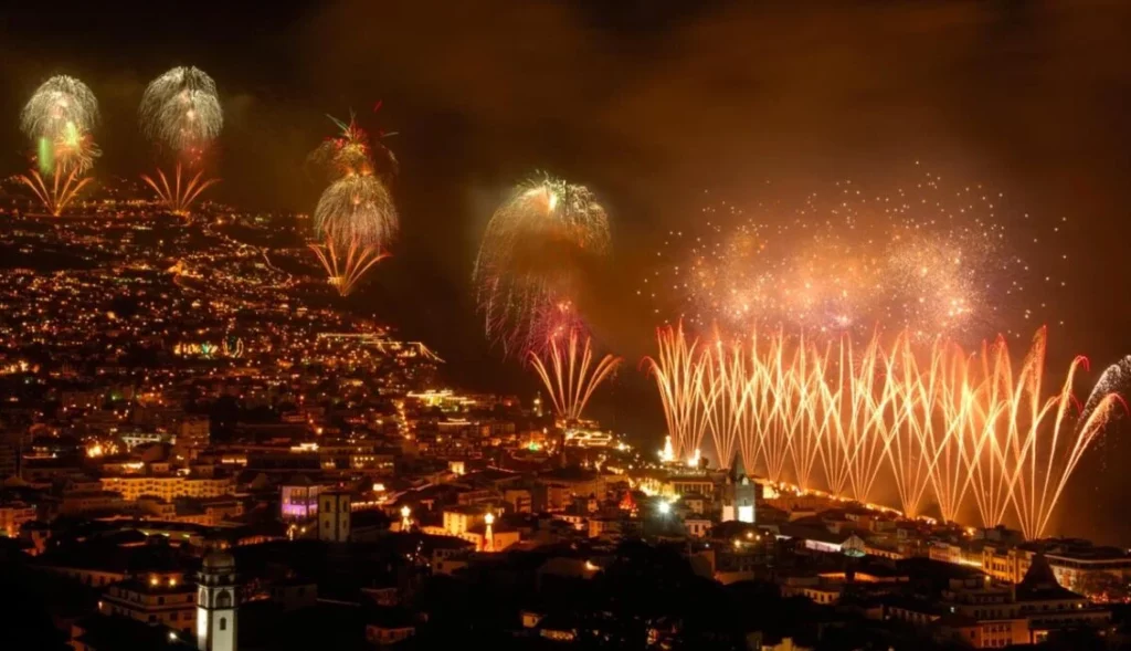 Madeira Silvester Feuerwerk Blick über die Insel