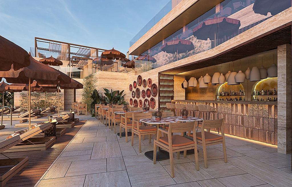 Casa de Sada Algarve Beach Resort, Curio Collection by Hilton, Überdachte Poolbar im Aussenbereich mit Barhockern