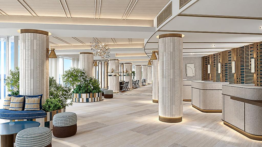 Hilton Lopud Beach Resort & Spa, Hotel-Lobby mit modernem Empfangsbereich