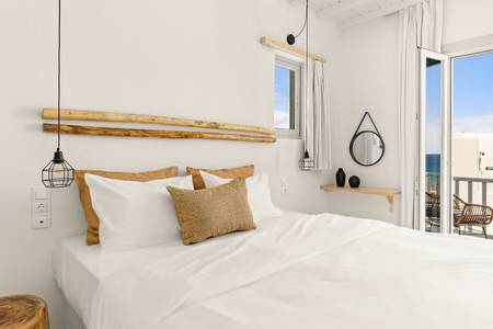 Penelope Village, Zimmer/Wohnbeispiel Penelope Village, Komfortables Hotelzimmer auf Mykonos, hell und einladend gestaltet.