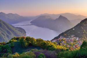 Luganersee Lago di Lugano Sonnenuntergang