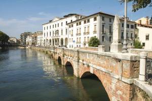 weiße Häuser am Ufer Treviso in Venetien Italien