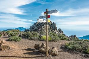 Wegweiser auf sich kreuzenden Wanderwegen auf La Palma 